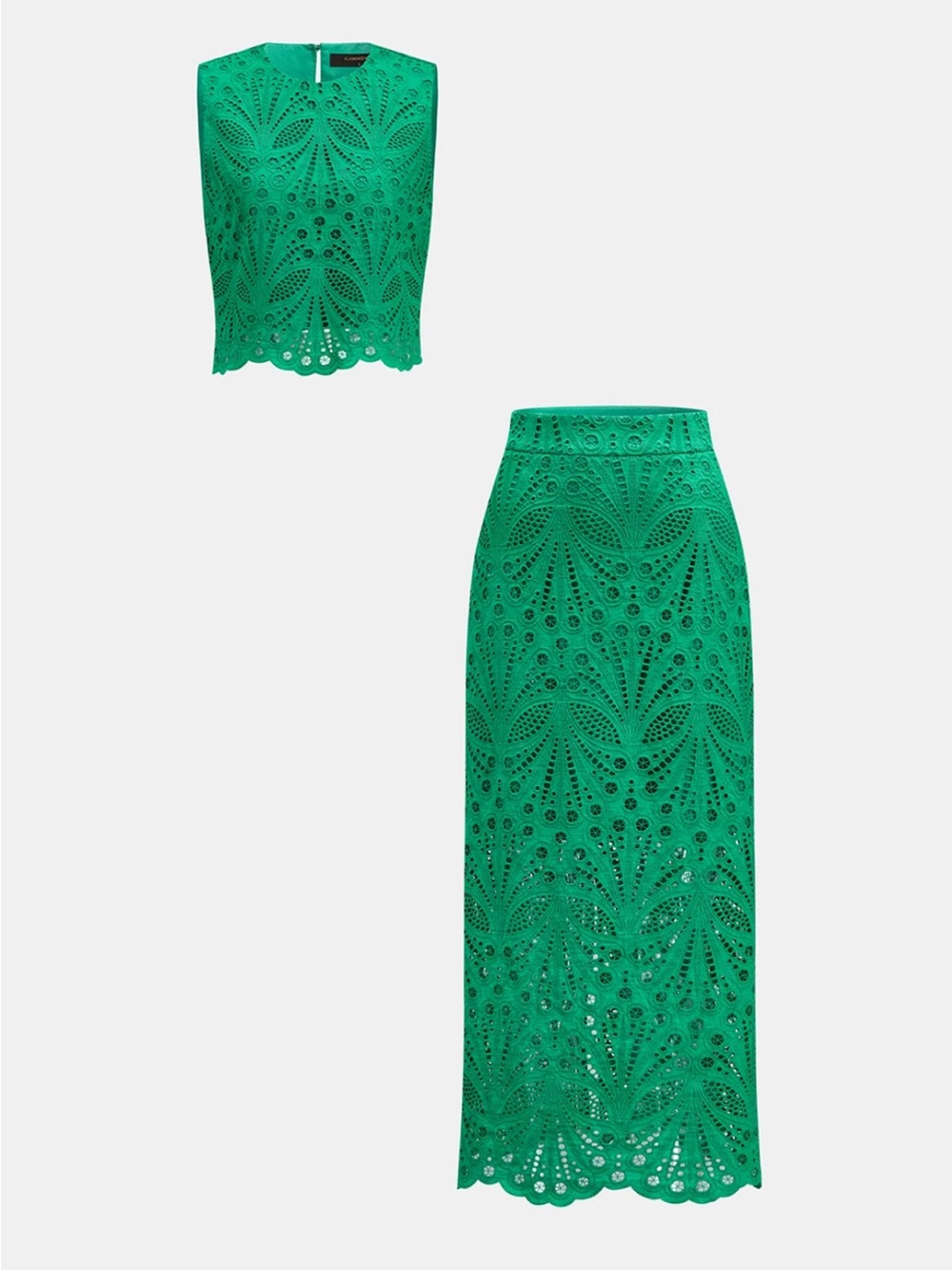 Commense Green Eyelet Lace Maxi Skirt - 2-Piece Set Medium